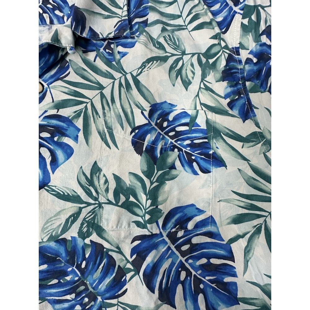 Tommy Bahama 100% Silk Hawaiian Shirt XXL Blue White Leaf Pattern Vacation - Picture 7 of 11